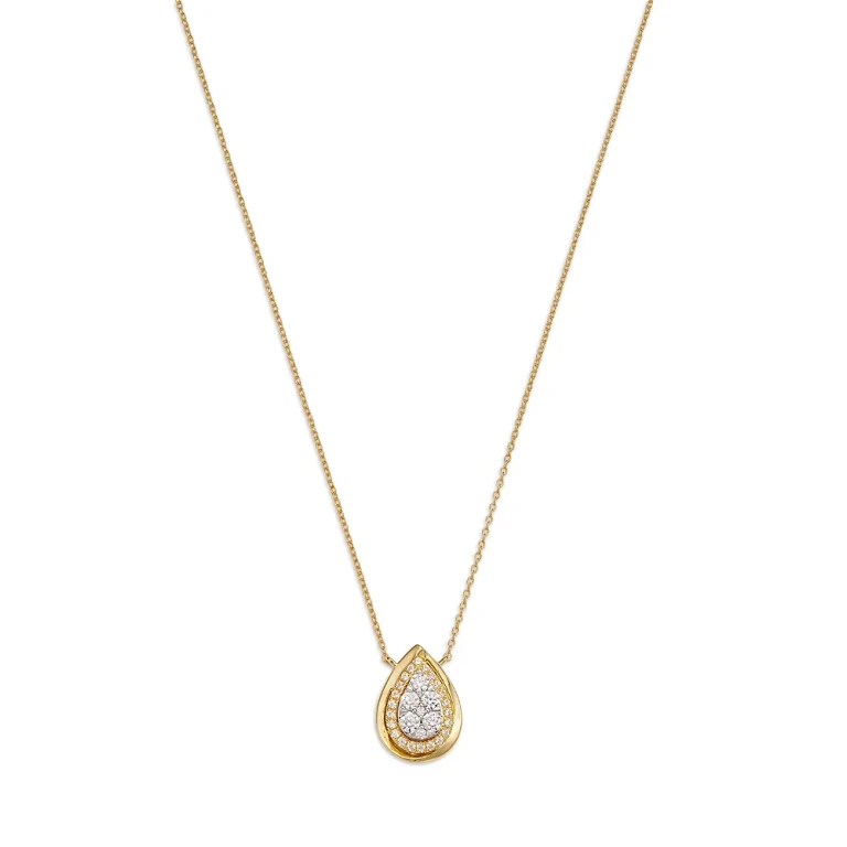 Diamond Cluster Pendant Necklace in 14K Two Tone Gold, 0.50 tcw