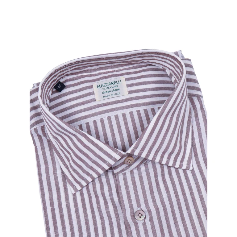 Mazzarelli Camicie Slim Fit Linen And Cotton Striped Shirt White - Men