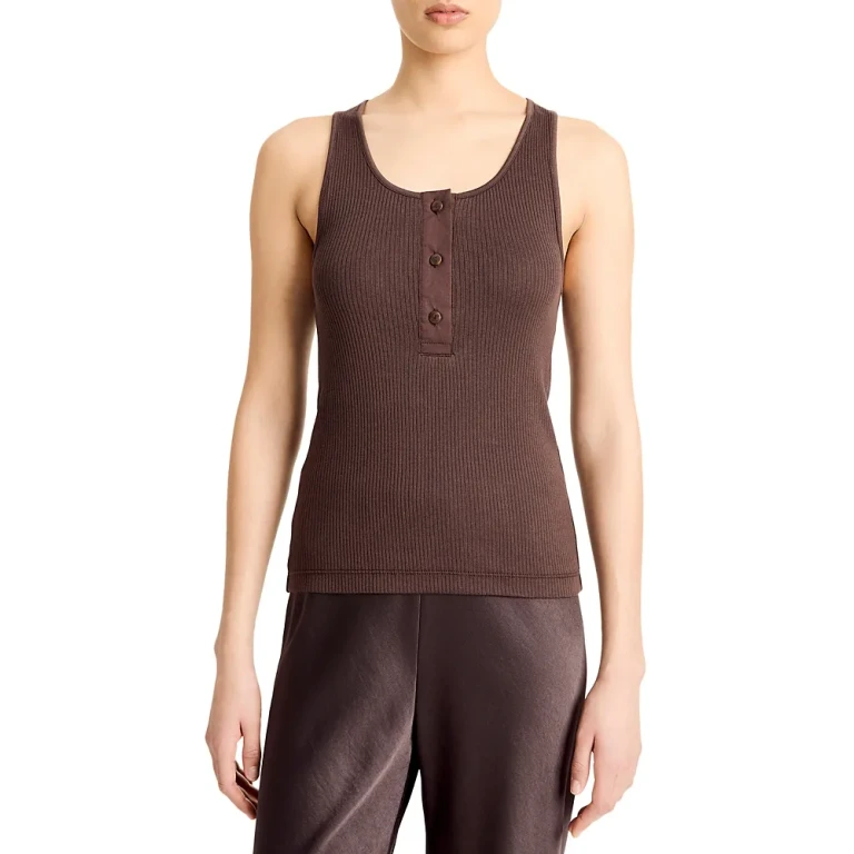 Vince Mixed Media Henley Tank Top