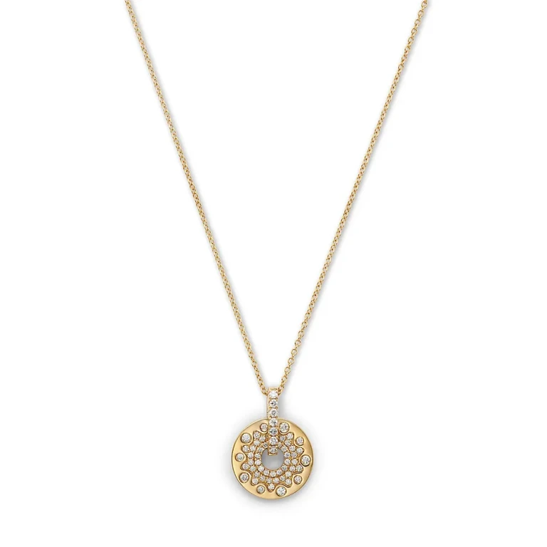 Scattered Diamond Disc Pendant Necklace in 14K Yellow Gold, 0.4 tcw