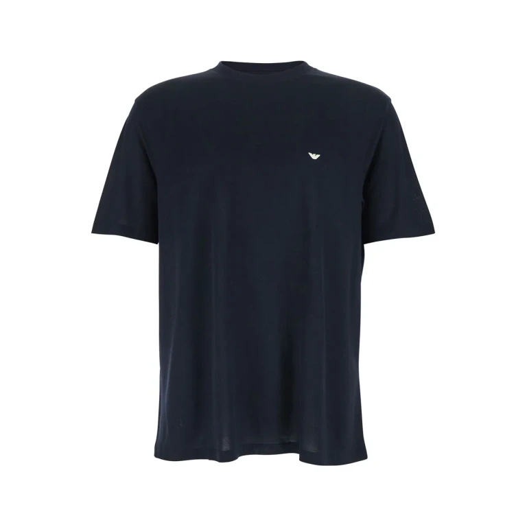 Emporio Armani Blue T-shirt reg Fii Acquila A Petto Liocel With Logo On The Front In Lyocell And Cotton For Men