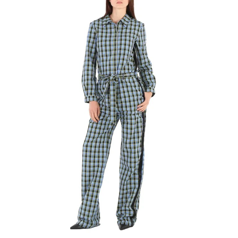 Burberry Ladies Azure Blue Lampton Check Tie Waist Jumpsuit