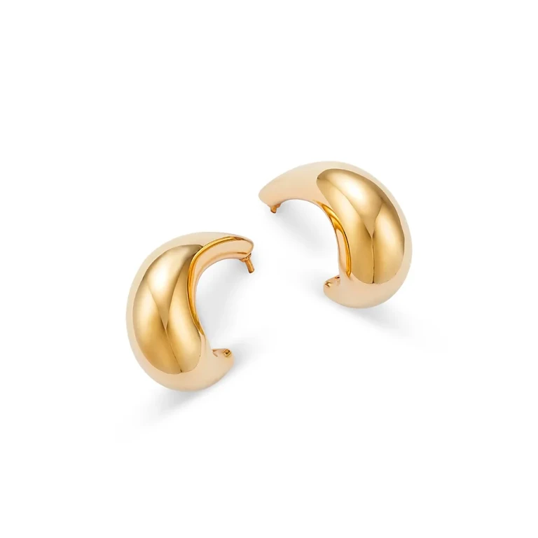 Polished Dome J Hoop Earrings in 14K Yellow Gold