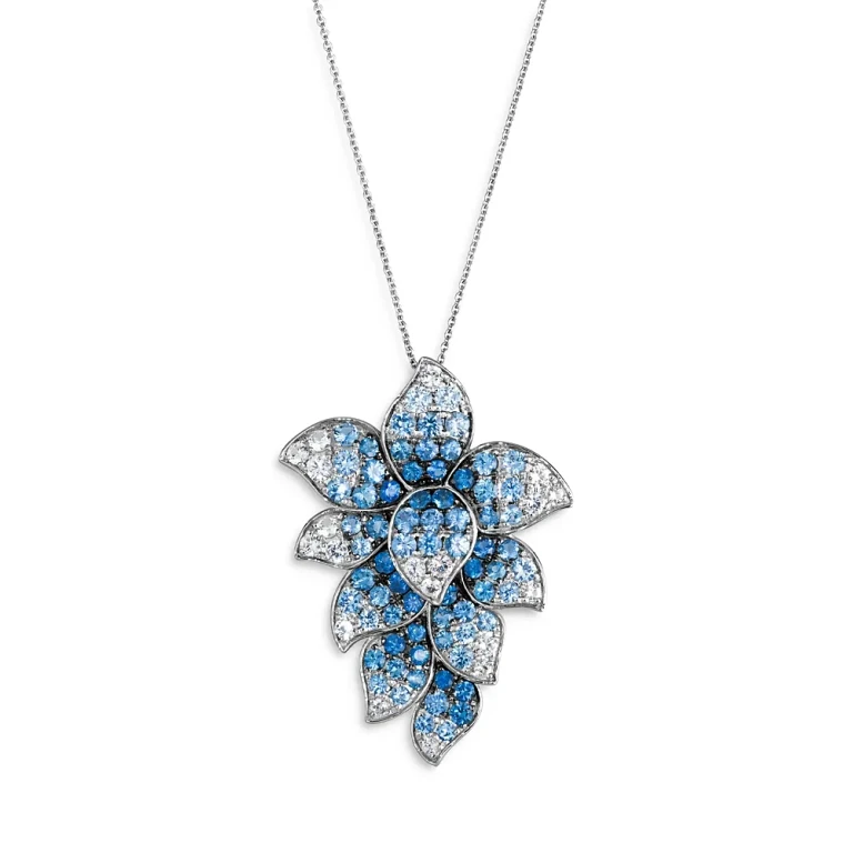 Sapphire Ombre & White Sapphire Pendant Necklace in 14K White Gold, 20
