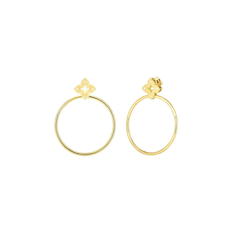 Roberto Coin 18K Yellow Gold Venetian Princess Diamond Flower Drop Hoop Earrings