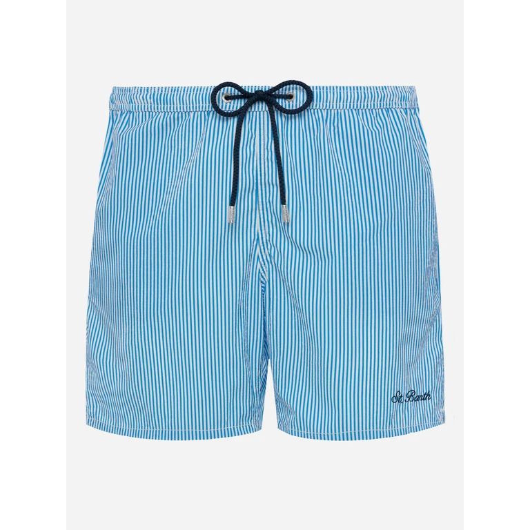 Mc2 Saint Barth Seersucker Bluette Striped Classic Light Swim Shorts Patmos Blue Swimshort - Men