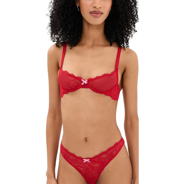 Fleur du Mal Bianca Lace Balconette Bra Rouge 36C