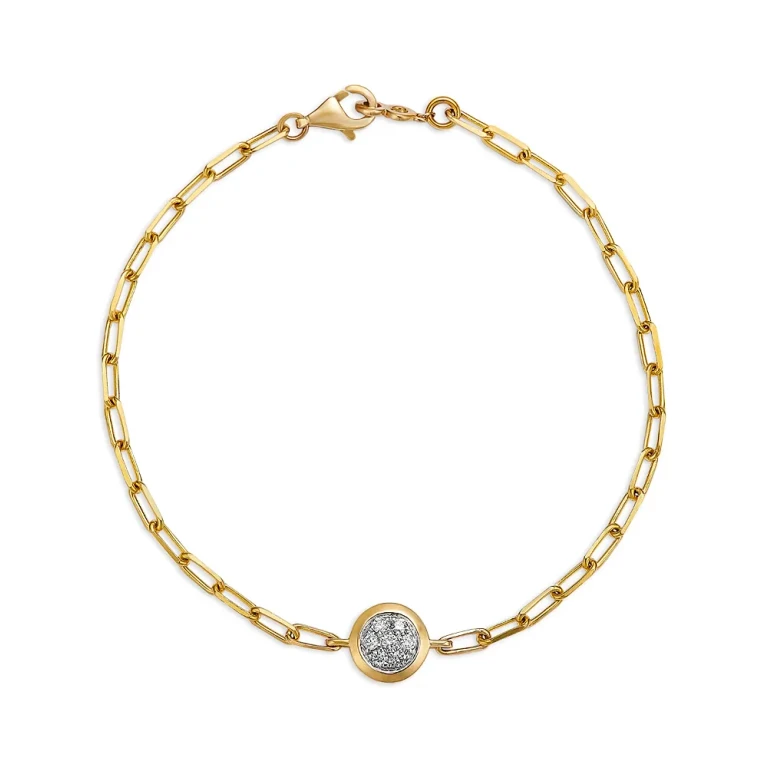14K Yellow Gold Diamond Solitaire Chain Bracelet, 0.1 tcw