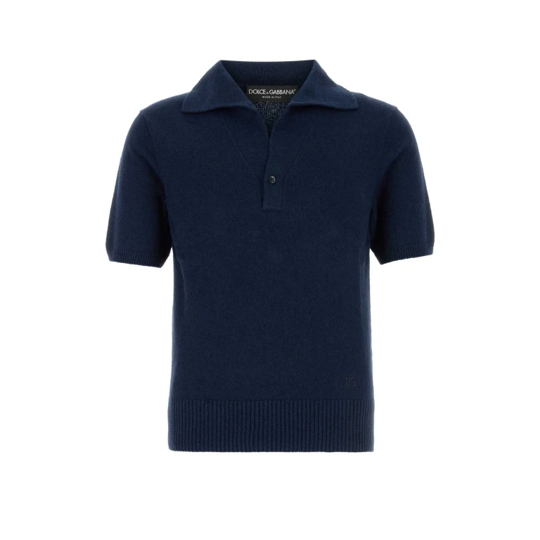 Dolce & Gabbana Navy Blue Cotton Blend Polo Shirt