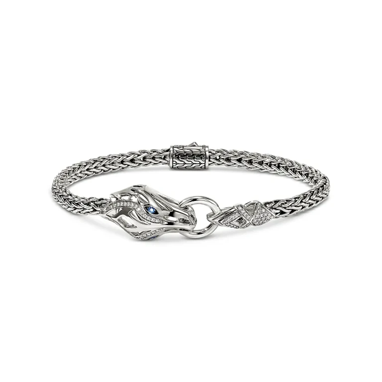 John Hardy Sterling Silver Naga Blue Sapphire & Diamond Dragon Flex Bracelet
