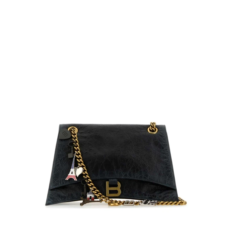 Balenciaga Black Leather Medium Crush Chain Shoulder Bag Borse A Tracolla - Women