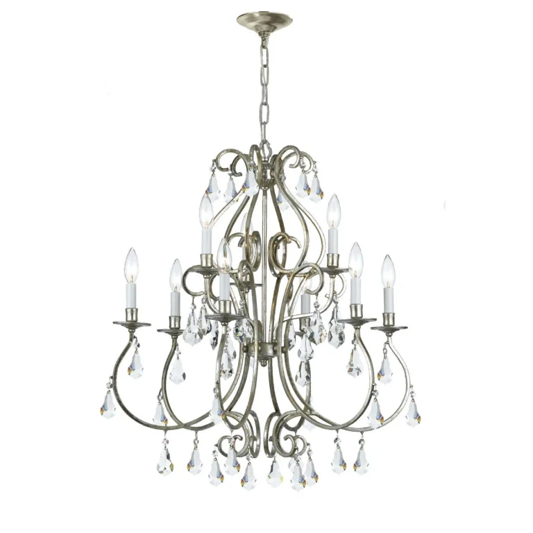 Ashton 9-Light 31" Traditional Chandelier in Olde Silver with Clear Hand Cut Crystals