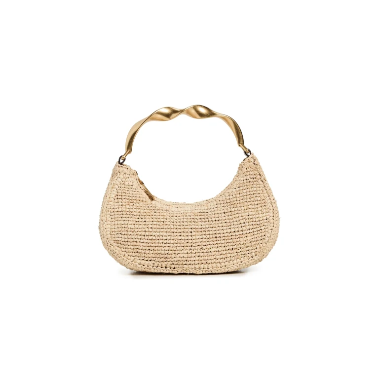 SIMKHAI Nixi Twist Handle Raffia Hobo Bag Natural One Size