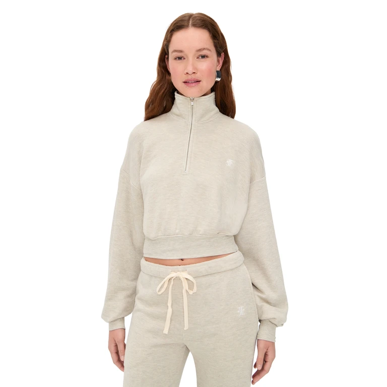 Éterne Cropped Half-Zip Sweatshirt Heather Oatmeal XS