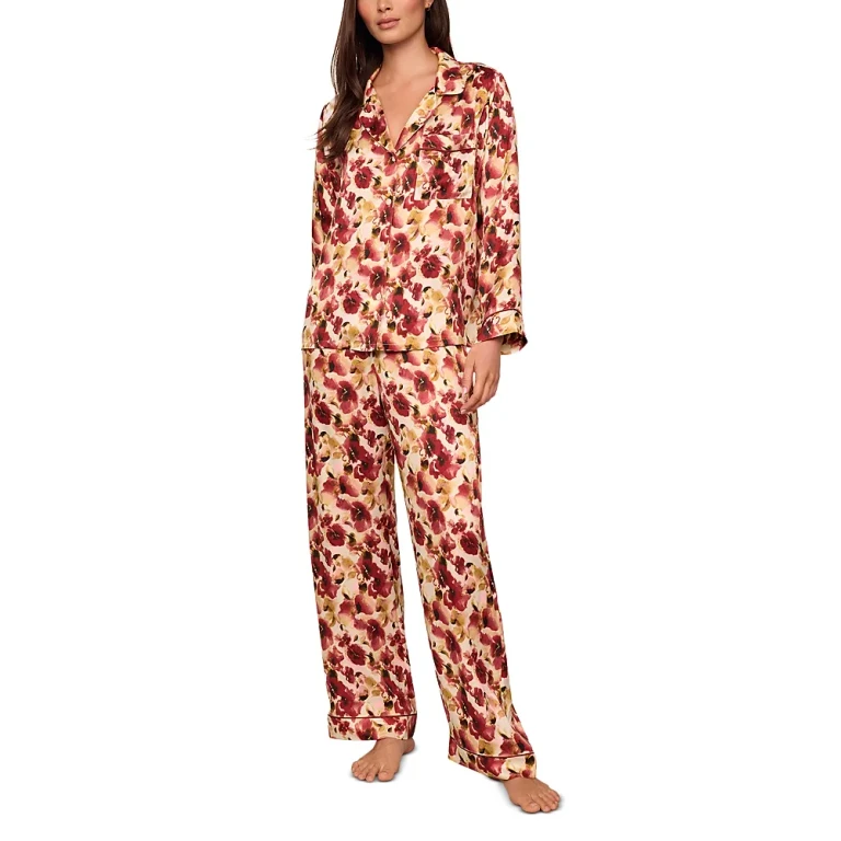 Eberjey Inez Printed Washable Silk Long Pajama Set