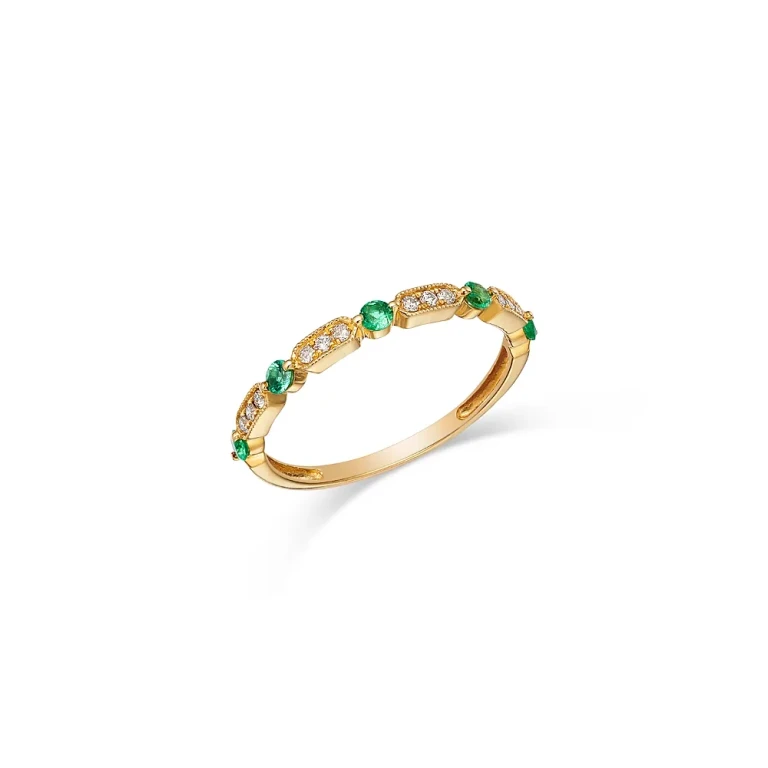 Emerald & Diamond Band in 14K Yellow Gold