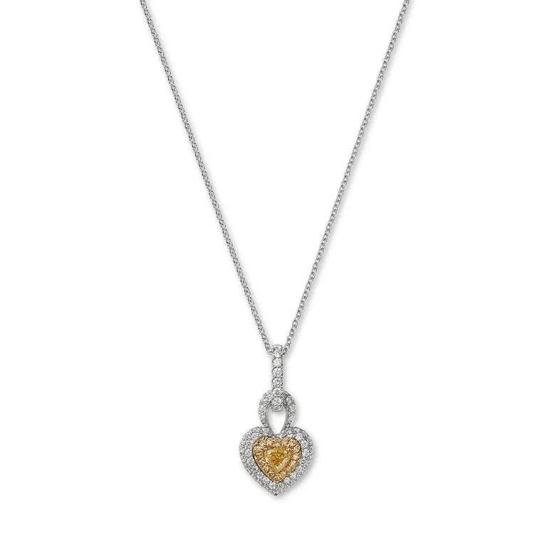 White & Yellow Diamond Heart Pendant Necklace in 14K White & Yellow Gold, 0.55 tcw