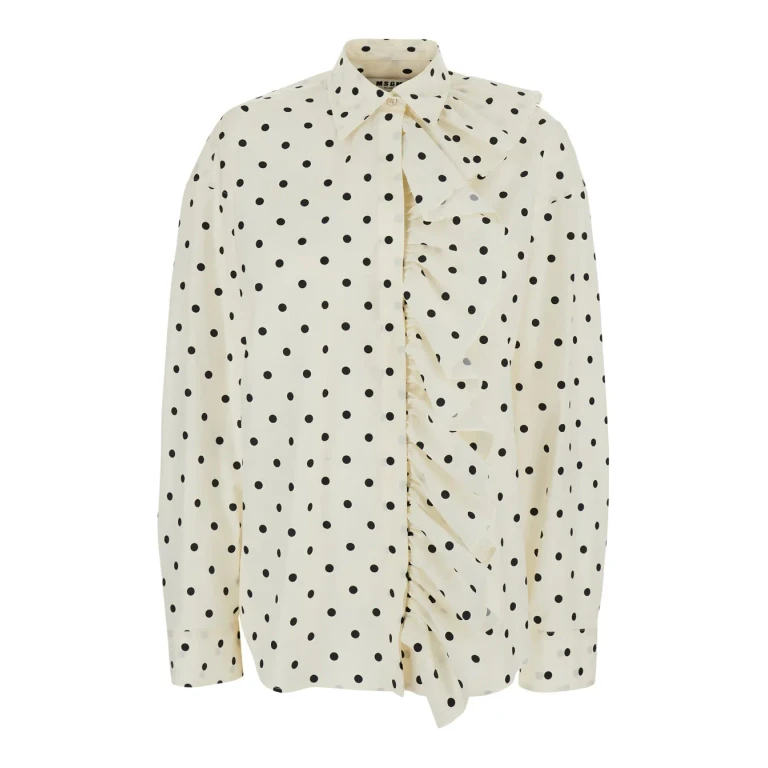 MSGM Shirt pois Rouche White With Ruffles And Dots In Cotton For Women