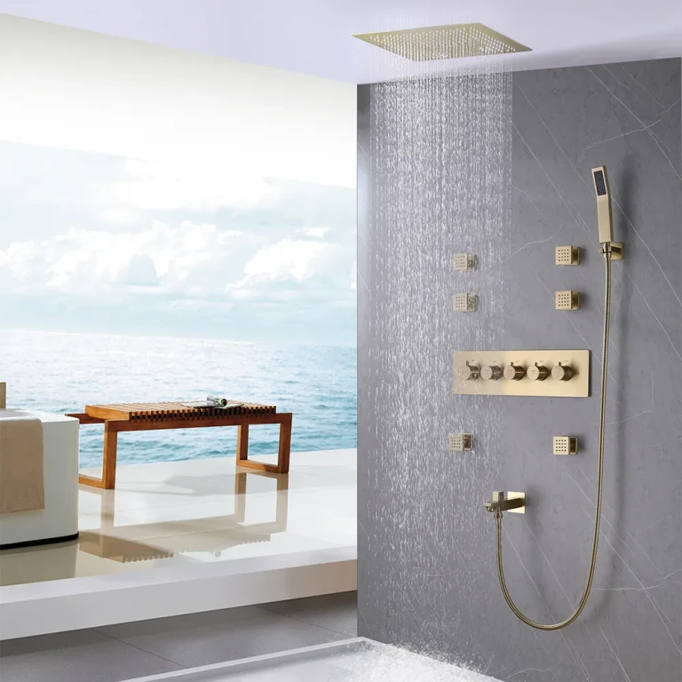 Wall-Mounted 16" Shower System in Black 4 Function Thermostatic
