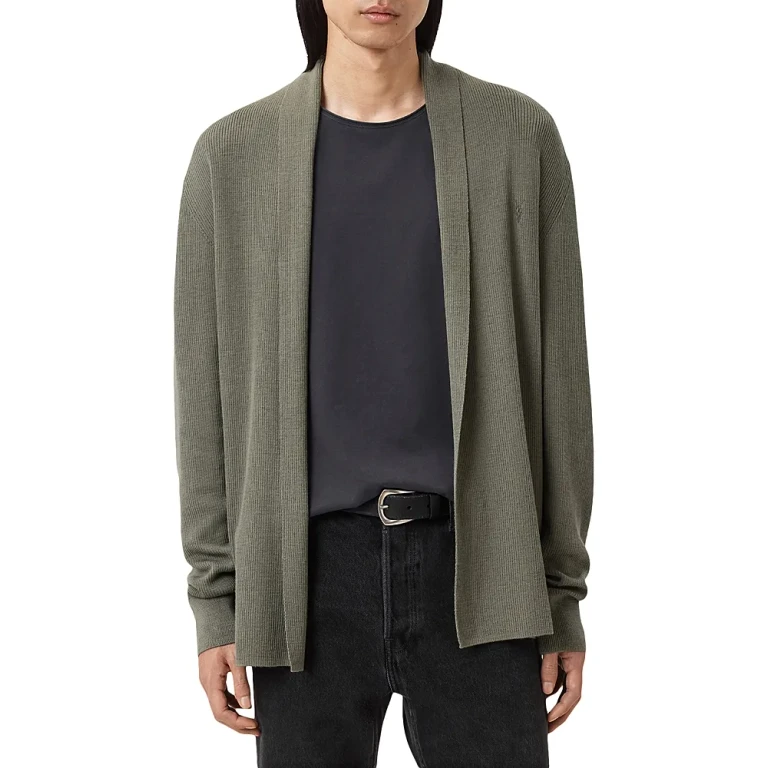 Allsaints Mode Regular Fit Merino Wool Open Cardigan Sweater