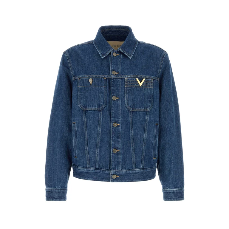 Valentino Garavani Denim Jacket Mediumbluedenim Cotton Giubbini - Men