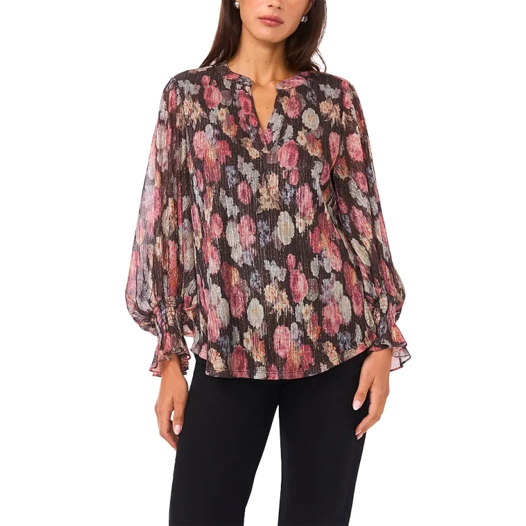 Vince Camuto Metallic Threaded Balloon Sleeve Top