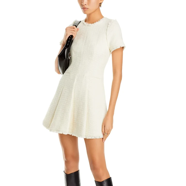 Cinq a Sept Nova Fringe Trim Boucle Mini Dress