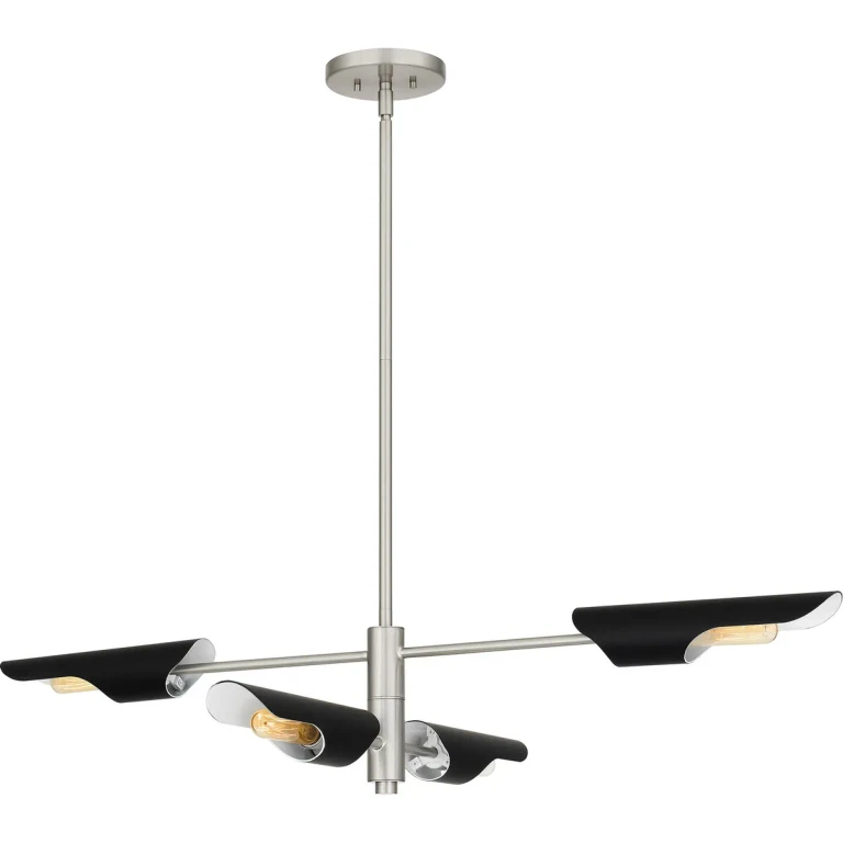 Brushed Nickel Four Light Linear Chandelier from the Leoni Collection