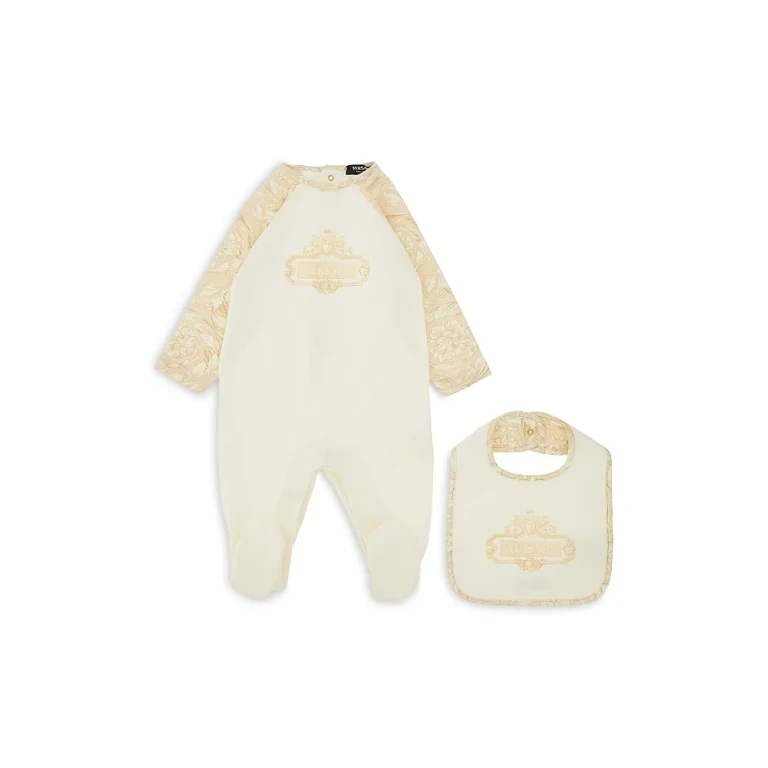 Versace Unisex Stretch Jersey Footie and Bib Set - Baby