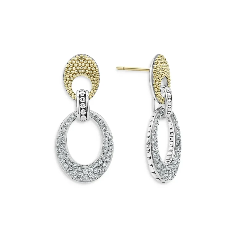 Lagos Sterling Silver & 18K Yellow Gold Caviar Lux Diamond Drop Earrings