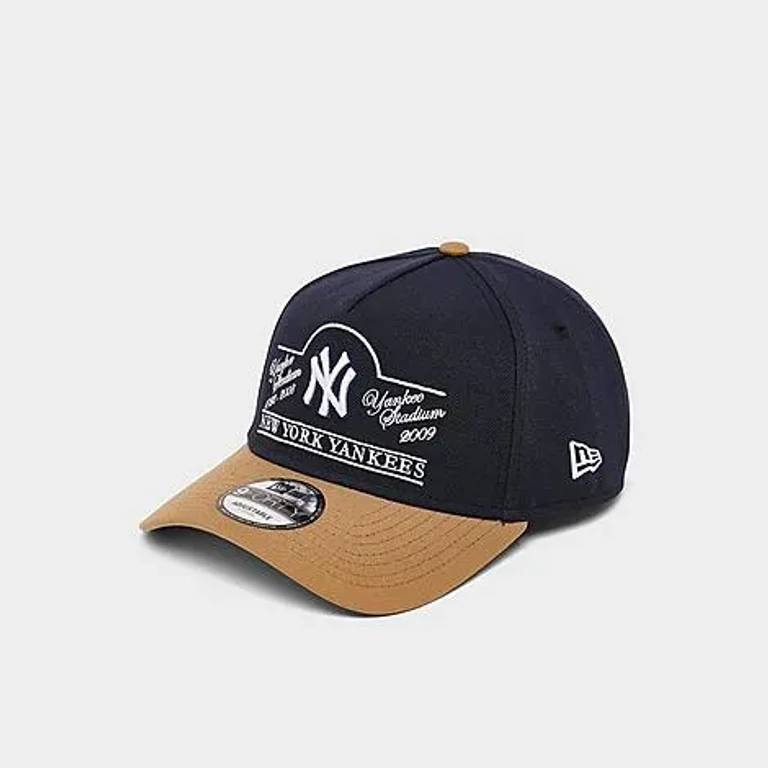 New Era New York Yankees MLB Yankee Stadium Wordmark 9FORTY A-Frame Snapback Hat in Navy/Wheat