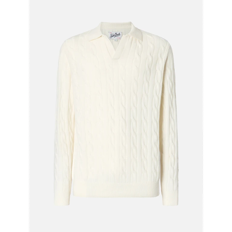 Mc2 Saint Barth White Wool Knit Polo Downing Knitwear - Men