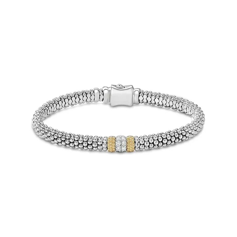 Lagos 18K Gold & Sterling Silver Diamond Lux Single Station Bracelet, 6mm