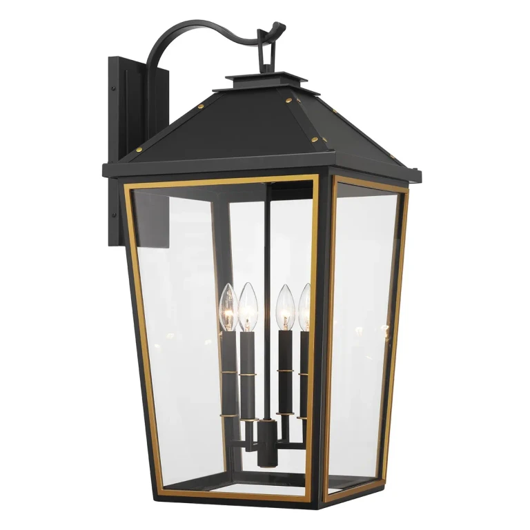 Matte Black Textured Gold Outdoor Wall Sconce from the Hawkins Collection