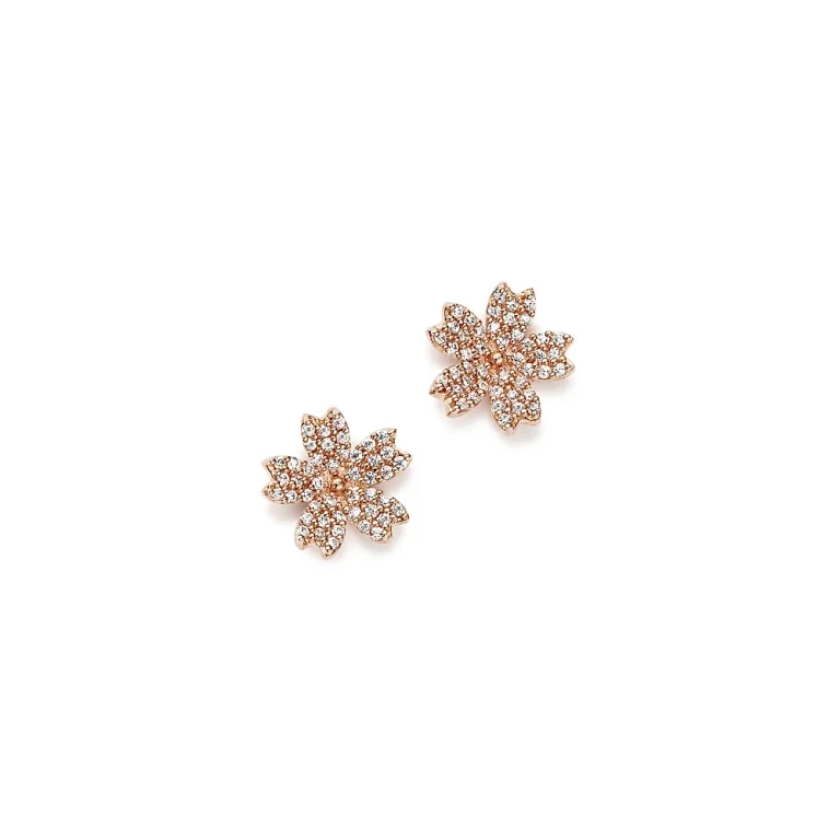Diamond Flower Small Stud Earrings in 14K Rose Gold, 0.25 tcw