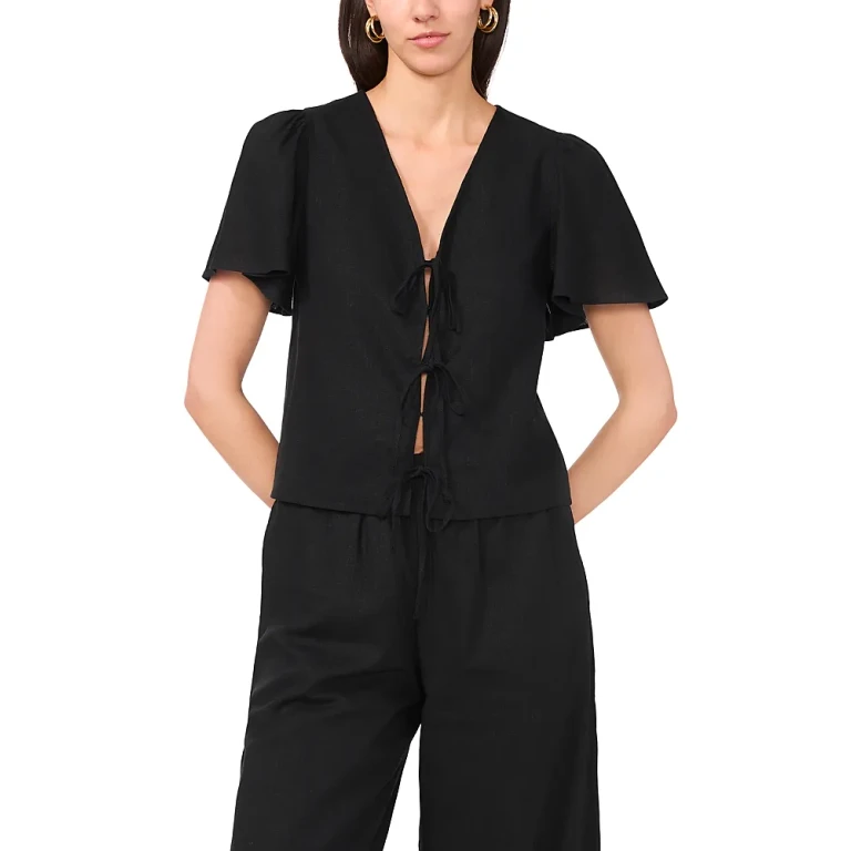 1.state Short Sleeve Tie Front Top
