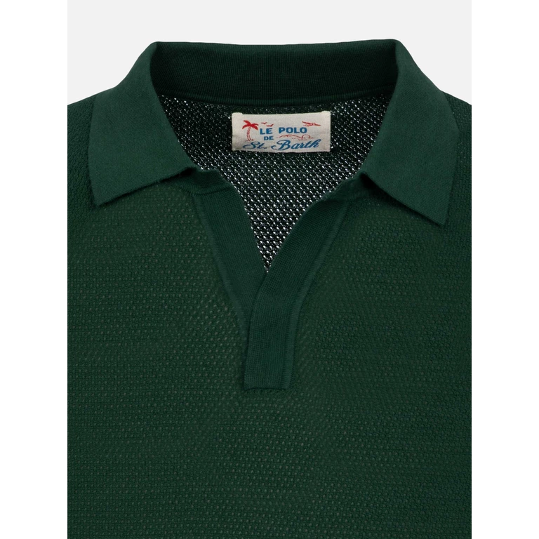 Mc2 Saint Barth Sloan Green Buttonless Mesh Knitted Polo Shirt Knitwear - Men