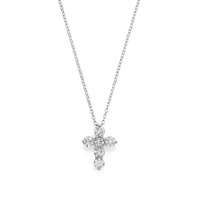 Diamond Cross Pendant Necklace in 14K White Gold, 1.0 tcw