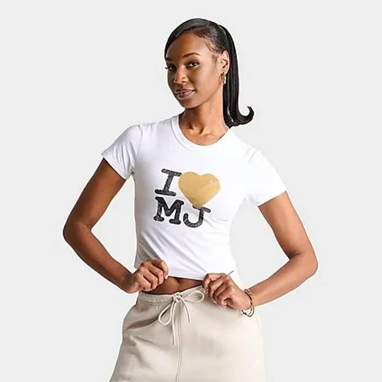 Jordan Women's Flight I Love MJ T-Shirt in White/Metallic Gold Size: XS