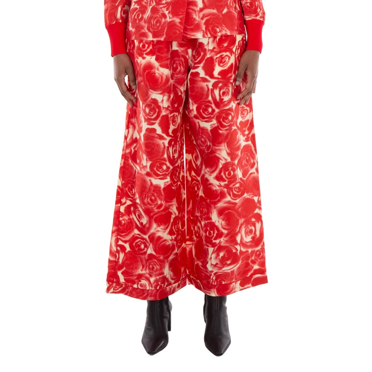 Burberry Straight Leg Rose Print Trousers