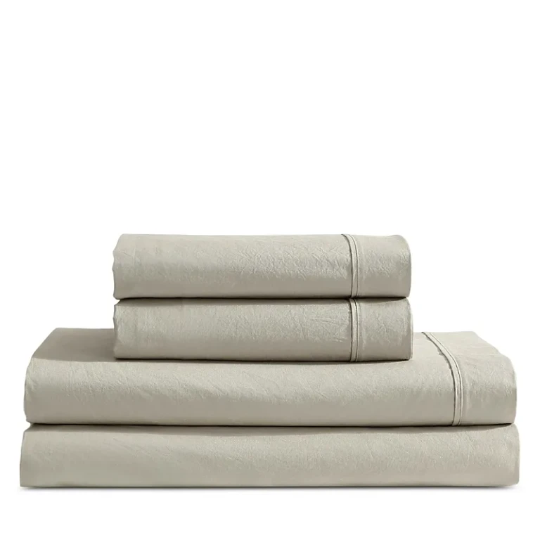 Calvin Klein Solid Washed Percale Cotton 4 Piece Sheet Set, Queen