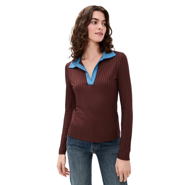 rag & bone Natalia Colorblock Long Sleeve Polo Chbrn XXS