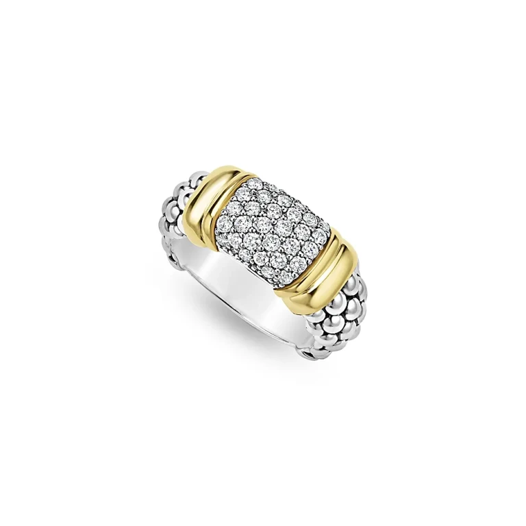 Lagos Two Tone Signature Caviar Diamond Ring, 0.567 tcw