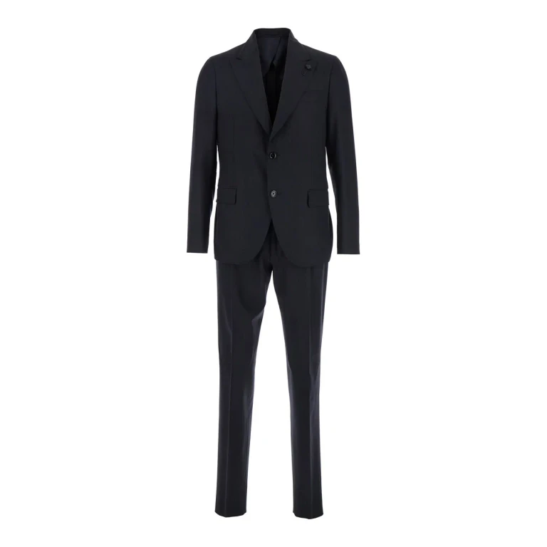 Lardini Grey Single-breasted Suit With Classic Revers In Flanel Man