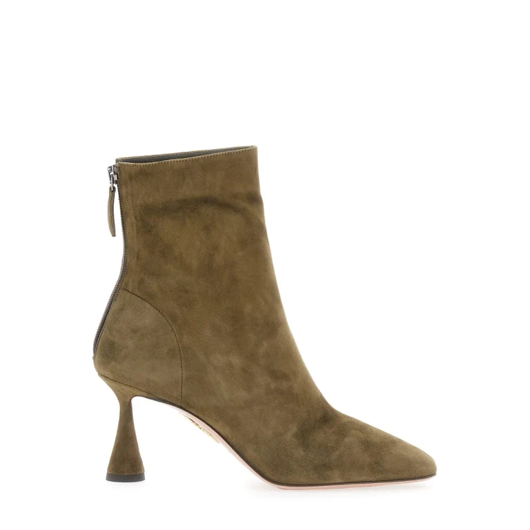 Aquazzura amore Green Ankle Boots With Zip Closure And High Sculpted Heel In Suede Woman