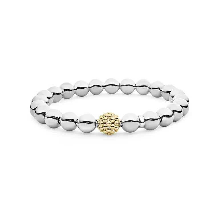 Lagos Sterling Silver & 18K Yellow Gold Signature Caviar Stretch Bracelet, 6
