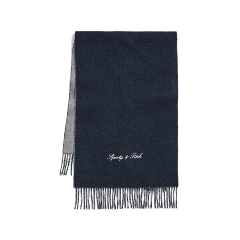 Sporty & Rich Signature Logo Duo Scarf Light Grey/Navy One Size