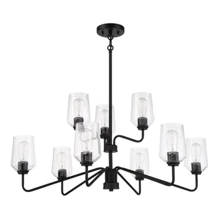 Flat Black Nine Light Chandelier from the Shayna Collection
