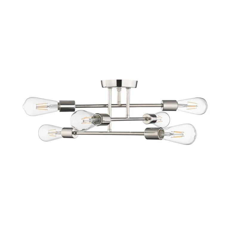 Polished Nickel Six Light Semi-Flush Mount from the Decco Collection