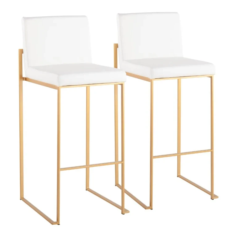 Fuji High Back Gold & White Faux Leather Barstools, Set of 2